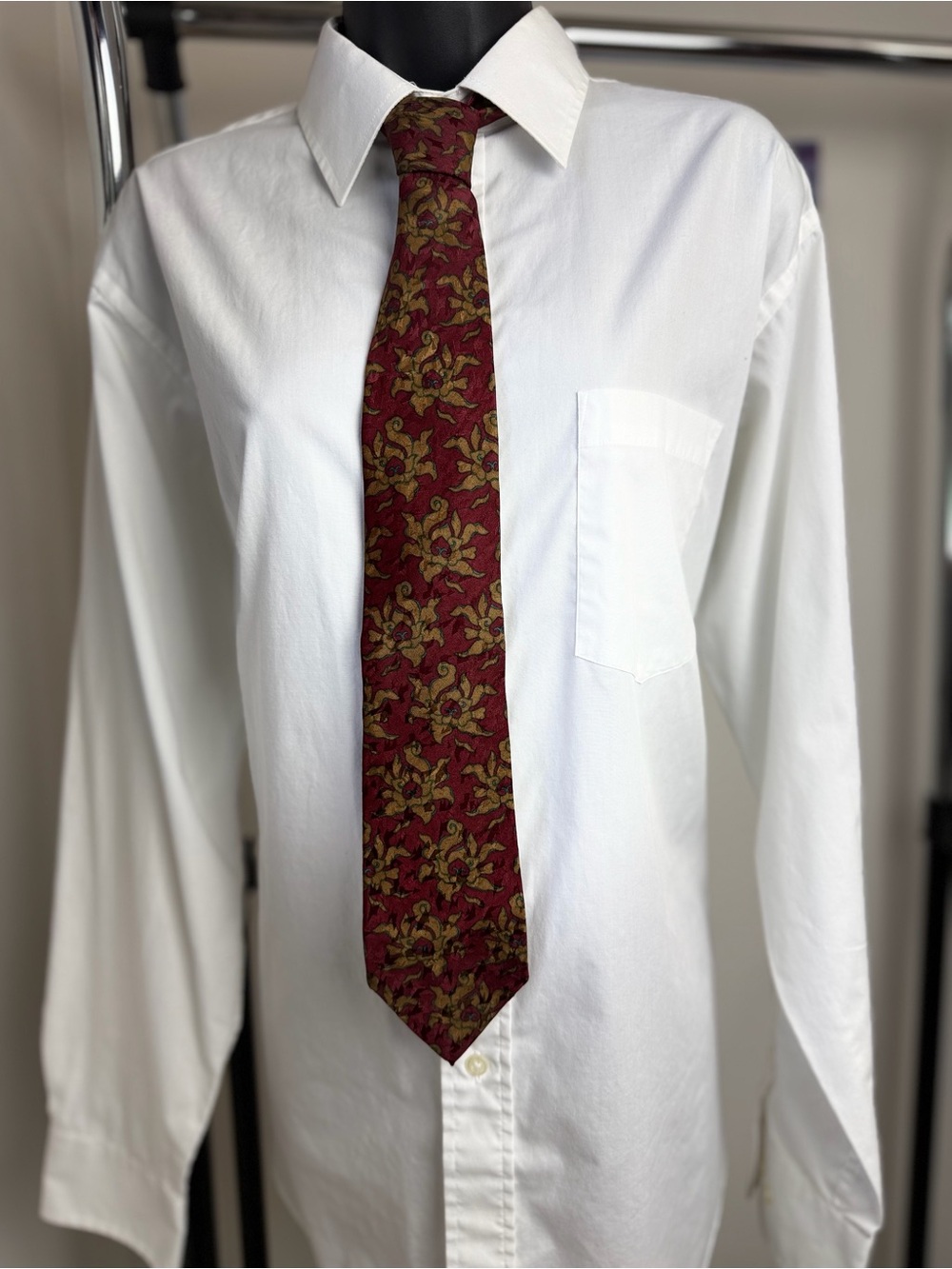 Pierre Cardin Burgundy and Gold Floral Silk Tie